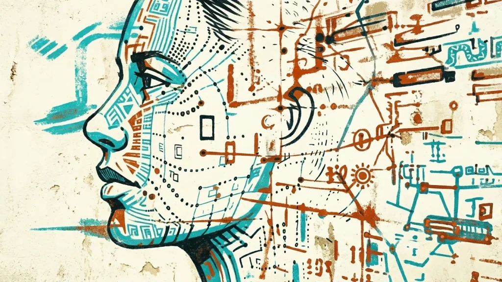 Abstract profile of an AI agent connected to digital systems, representing how AI agents are reshaping marketing workflows and automation